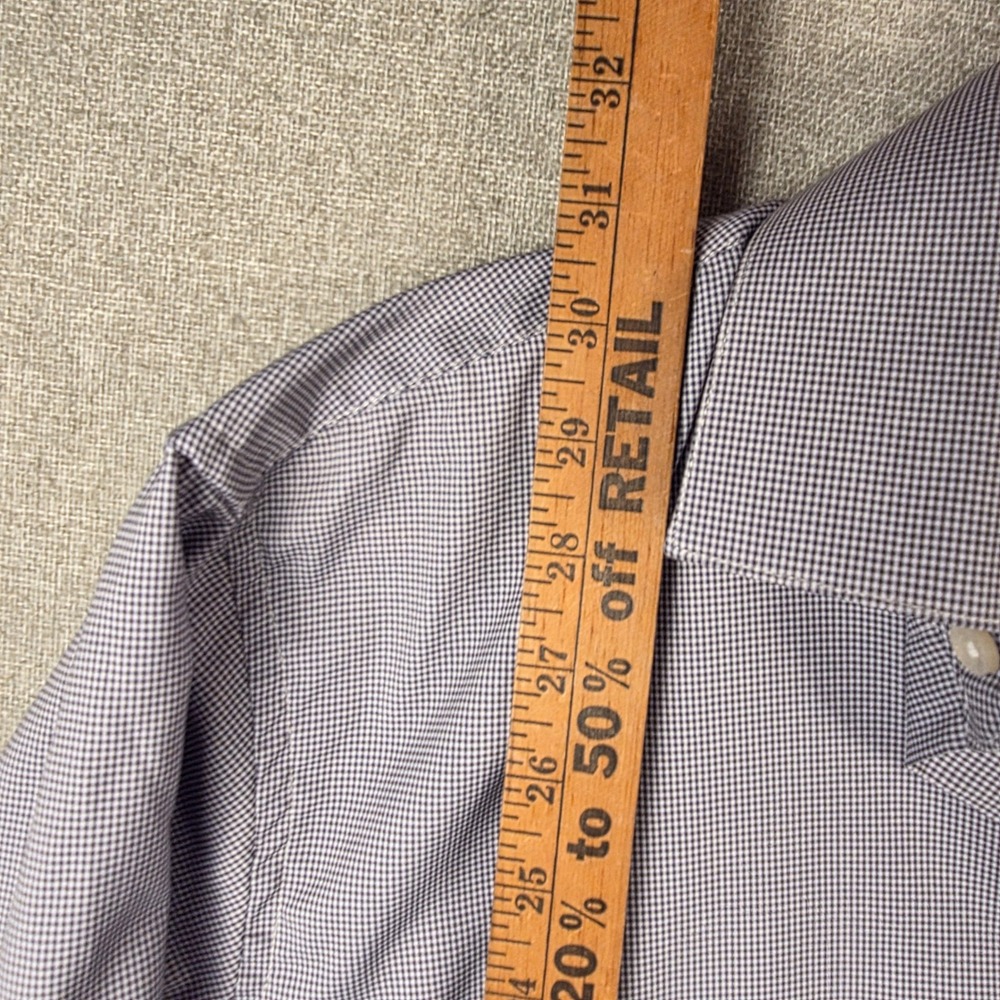 Chaps Mens Medium Regular Fit Stretch Micro Check Shirt Blue White Button Down - Picture 3 of 8